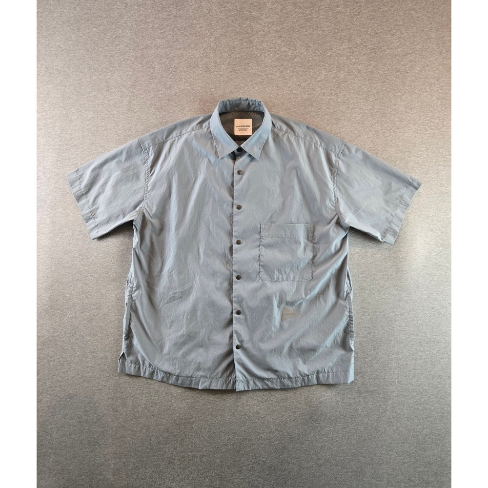and wander Shirt Mens Large Blue UV Cut Stretch Utility Minimalist Made In Japan